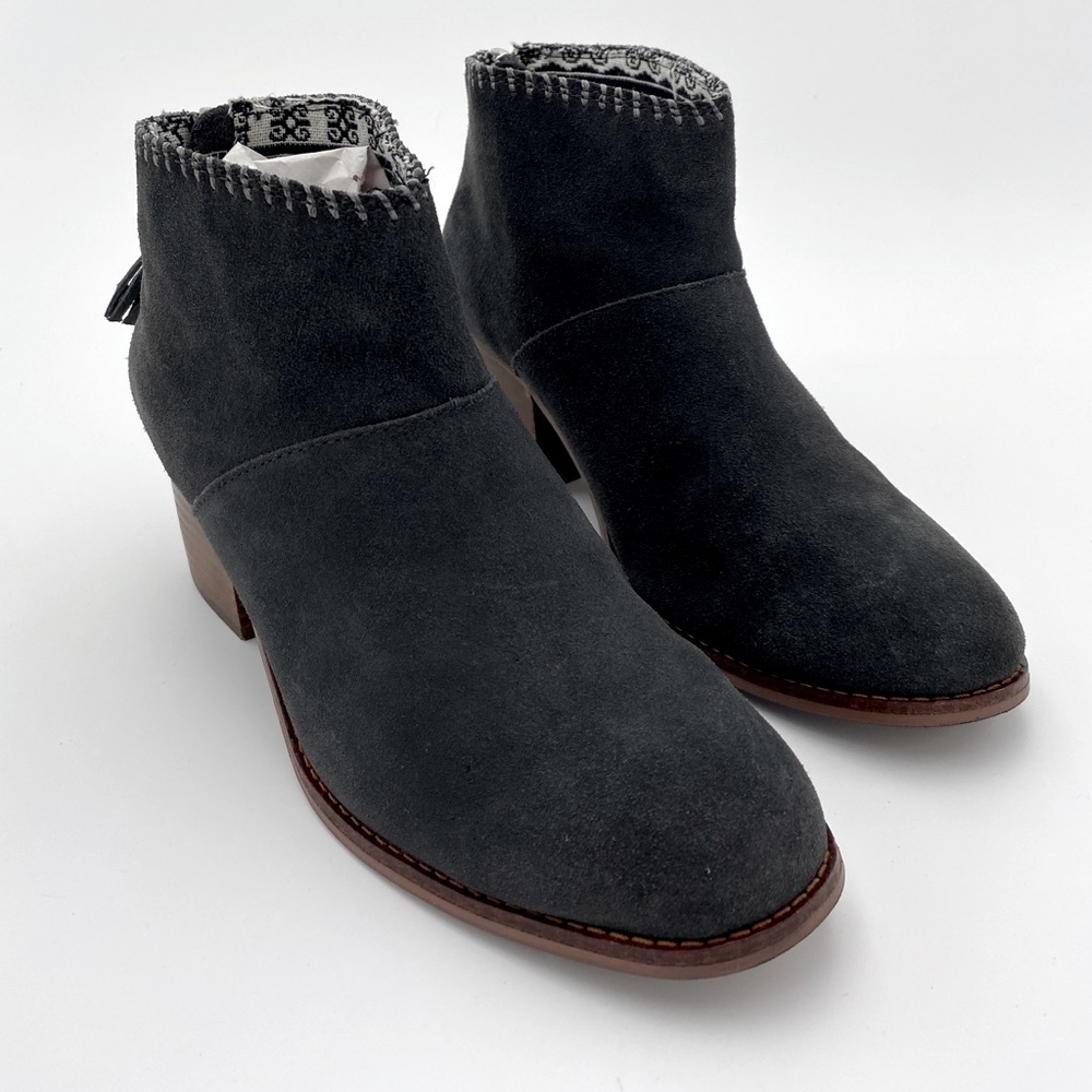 Tom’s Laila Slate Grey Fringe Zipper Booties Sz 8 Whip Stitch